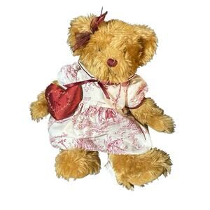 Vintage Marcel Schurman Teddy Bear Burgandy Dress w/ Heart 13" Plush